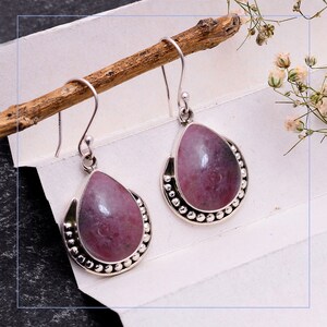 Rhodonite Earrings - Sterling Silver Earrings - Jewelry For Women&#39;s Birthday Anniversary Wife Mom Girlfriend - Boho Hippie Fashion Jewelry