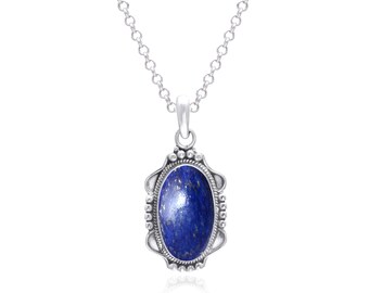 Sterlingzilveren lapis lazuli-ketting, klassieke blauwe edelsteenhanger, spirituele genezing kristallen sieraden