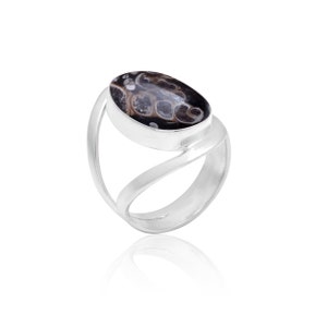 Sterling Silver Gemstone Rings - Turtella Turritella Agate Jasper Rings - Gift For Women&#39;s Birthday Anniversary Wife Mom - Handmade Jewelry