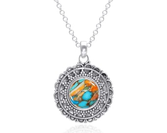 Oesterturkoois sterlingzilveren ketting cadeau voor haar, verjaardagscadeau, handgemaakte edelsteensieraden