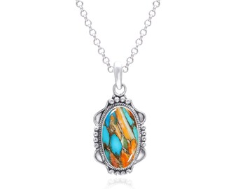 Boho-oesterturkooisketting in sterlingzilver, handgemaakte edelsteensieraden, alledaagse statement-ketting