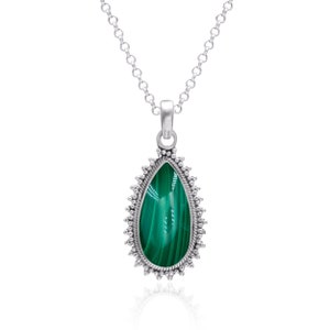 Malachite Pendant Necklaces - Gift For Her Birthday Anniversary Wife Mom Girlfriend Sister - 925 Sterling Silver Boho Handmade Gifts -VPN-15