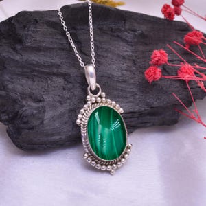 Malachite Pendant Necklaces - Gift For Her Birthday Anniversary Wife Mom Girlfriend Sister - 925 Sterling Silver Boho Handmade Gifts -VPN-35