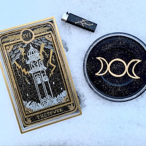 Bandeja rodante de cartas del tarot, cenicero, juego de encendedores (personalizable)