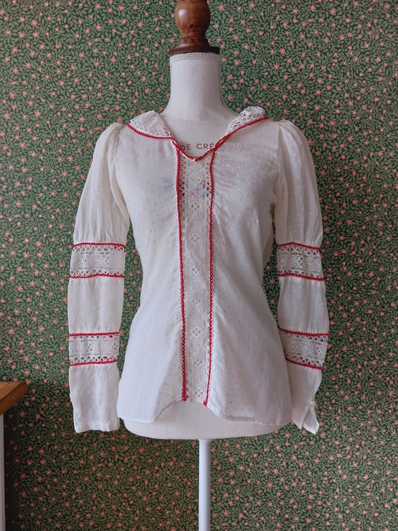 1920s handmade French antique embroidered blouse w