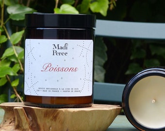 Bougie Poissons - Signe astrologique - Bougie artisanale à la cire de soja et parfum de Grasse