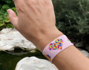Loom bracelet pattern, Cute weaving bracelet pattern, Miyuki Delica multicoloured beads on loom, instant download - Love Shiny