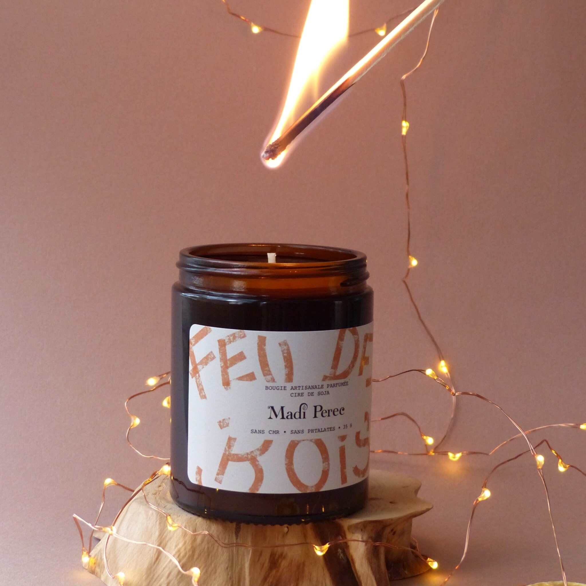 Feu de Bois Bougie Artisanale à La Cire Soja Au Parfum Grasse