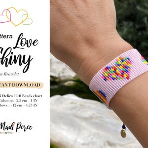 Loom bracelet pattern, Cute weaving bracelet pattern, Miyuki Delica multicoloured beads on loom, instant download - Love Shiny