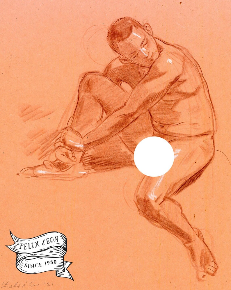 Original art. Charlotte Mall Study of Isaac. Felix gay Same day shipping nude Male drawing