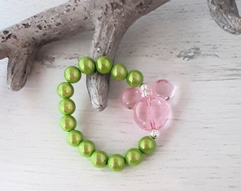 Pulseira Miracle Beads Magic Pearls com Efeito Brilhante 3D "Verde Maçã + Rosa" com Mickey Mouse em Acrílico - Um item indispensável para este verão! Combine como quiser.