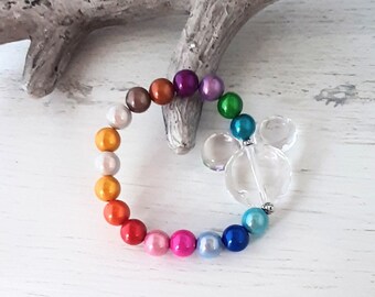 Armband, Miracle Beads, Magic Pearls, 3D Shimmer Effekt " BUNT " mit Acryl Micky Maus, Must have in diesem Sommer