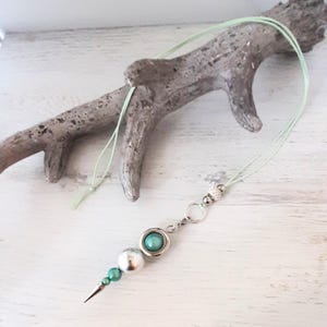 Long chain changeable stick pendant with ribbon changeable jewelry changeable pendant &quot; PISTACHIO + SILVER &quot; Mix and Match Must have in summer