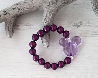 Pulseira Miracle Beads Magic Pearls com efeito 3D brilhante na cor "ROXA" com Mickey Mouse em acrílico - Um item indispensável para este verão! Combine com outras peças.