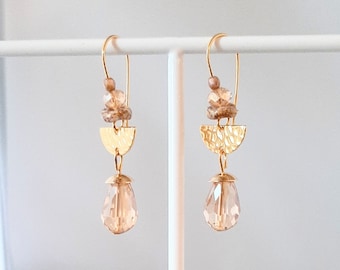 Earrings, dangle earrings, gold-plated, boho, Ibiza, hippie style, golden ornaments, champagne + gold, summer, beach, mix and match