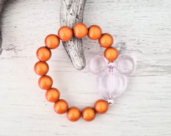 Pulseira Miracle Beads Magic Pearls com Efeito Brilhante 3D "LARANJA + LILÁTRICO" com Mickey Mouse em Acrílico - Um item indispensável para este verão! Combine como quiser.