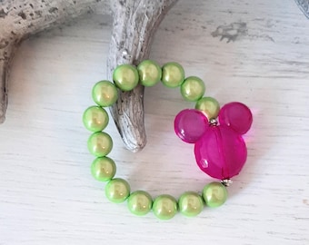 Pulseira Miracle Beads Magic Pearls com Efeito Brilhante 3D "Verde Maçã + Rosa" com Mickey Mouse em Acrílico - Um item indispensável para este verão! Combine como quiser.