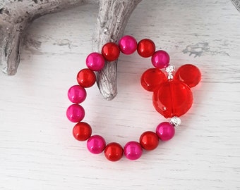Pulseira Miracle Beads Magic Pearls com efeito 3D brilhante "VERMELHO/ROSA" com Mickey Mouse em acrílico - Um item indispensável para este verão! Combine como quiser.