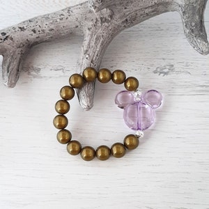 Miracle Beads Magic Pearls 3D Shimmer Effect Bracelet "OLIVE GREEN / LILAC" with Acrylic Mickey Mouse - A must-have this summer! Mix and Match image 1