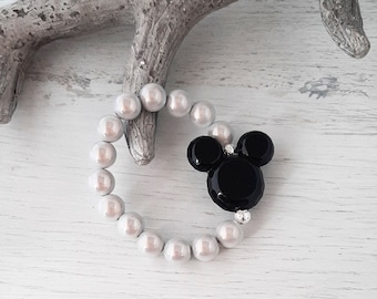 Bracelet Miracle Beads Magic Pearls 3D Shimmer Effect &quot; WHITE &quot; with Acrylic Mickey Mouse Must have this summer Mix and Match Handmade