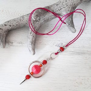 Long chain interchangeable stick pendant with ribbon interchangeable jewelry interchangeable pendant &quot; Red + Pink + Orange + Silver &quot; Mix and Match Must have