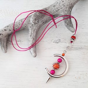 Long chain interchangeable bar pendant with ribbon interchangeable jewelry interchangeable pendant &quot; PINK + ORANGE + SILVER &quot; Mix and Match Must have this summer
