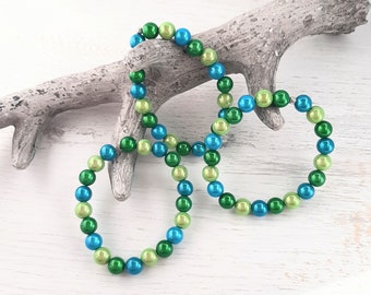 Bracelet, Perles Miracle, Perles Magiques, Effet Shimmer 3D TURQUOISE + CITRON + VERT, Fait main