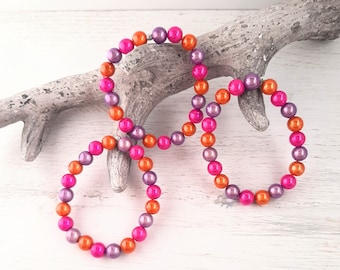 Bracelet, Perles Miracle, Perles Magiques, Effet Shimmer 3D ROSE + ORANGE + LILAS, Fait main