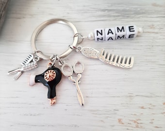 Keyring, Bag Charm, "HAIRDRESSER" Personalizable, Handmade