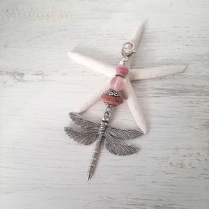 Interchangeable pendant, interchangeable jewelry, necklace pendant, pocket charm &quot;Dragonfly&quot; old pink + pink + silver