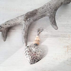 Interchangeable pendant, interchangeable jewelry, necklace pendant, pocket charm &quot;Heart&quot; champagne + silver