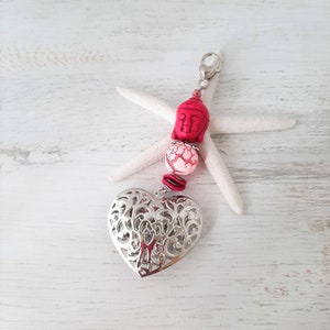 Interchangeable pendant, interchangeable jewelry, necklace pendant, pocket charm &quot;Heart&quot; pink + silver