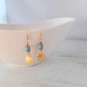 Earrings, earrings, boho, Ibiza, hippie style, starfish, turquoise + gold