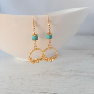 Earrings, earrings, boho, Ibiza, hippie style, sea side, turquoise + gold