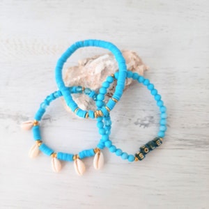 Katsuki bracelet set, charm bracelet, &quot;Sole&quot; Boho, Ibiza, hippie style, vacation, summer, cowrie shells, &quot;TURQUOISE SOLE&quot;