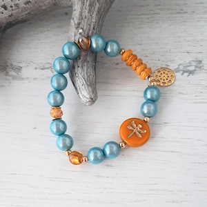 Miracle Beads Bracelet Boho Ibiza Hippie Style &quot; Dragonfly &quot; ( TURQUOISE + YELLOW + GOLD ) Yoga Jewelry Summer Bracelet Lucky Bracelet Mix and Match