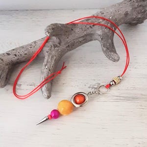 Long chain interchangeable stick pendant with ribbon interchangeable jewelry interchangeable pendant &quot; Orange + Yellow + Pink + Red + Silver &quot; Mix and Match Must have
