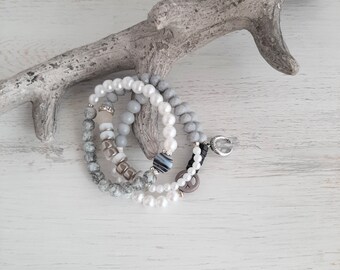 Set De 4 Bracelets Boho Ibiza - Perles En Verre & Pendentif Cœur Bleu - Taille Extensible