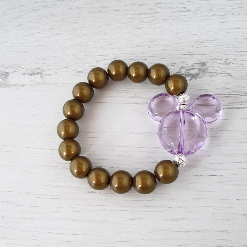 Miracle Beads Magic Pearls 3D Shimmer Effect Bracelet "OLIVE GREEN / LILAC" with Acrylic Mickey Mouse - A must-have this summer! Mix and Match image 5