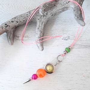 Long chain interchangeable stick pendant with ribbon interchangeable jewelry interchangeable pendant &quot; Lemongreen + Orange + Pink + Rose + Silver &quot; Mix and Match