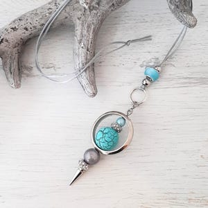 Long chain interchangeable bar pendant with ribbon interchangeable jewelry interchangeable pendant &quot; TURQUOISE + GREY + SILVER &quot; Mix and Match Must have this summer