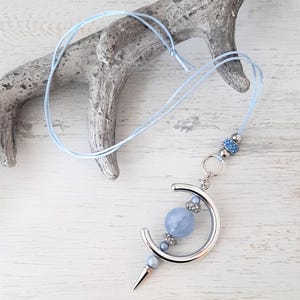 Long chain interchangeable bar pendant with ribbon, interchangeable jewelry, interchangeable pendant &quot; LIGHT BLUE + SILVER &quot; Mix and Match, must-have this summer