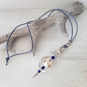 Long chain, interchangeable stick pendant with leather cord, interchangeable jewelry, interchangeable pendant, royal blue + silver