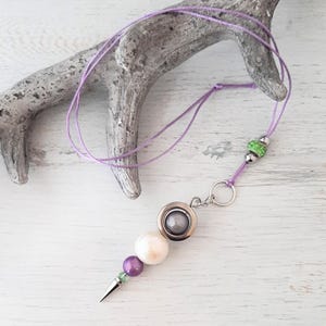 Long chain interchangeable stick pendant with ribbon interchangeable jewelry interchangeable pendant &quot; Grey + Beige + Lilac + Silver &quot; Mix and Match Must have