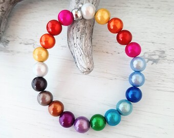 Armband, Miracle Beads, Magic Pearls, 3D Shimmer Effekt " BUNT " Regenbogen