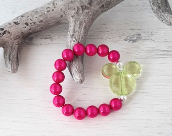 Pulseira Miracle Beads Magic Pearls com efeito 3D brilhante "ROSA/VERDE" com Mickey Mouse em acrílico - Um item indispensável para este verão! Combine como quiser.