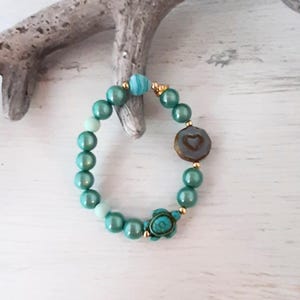 Miracle Beads Bracelet Boho Ibiza Hippie Style &quot; HEART &quot; ( PETROL + GOLD ) Yoga Jewelry Summer Bracelet Lucky Bracelet Mix and Match
