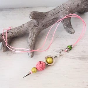 Long chain interchangeable stick pendant with ribbon interchangeable jewelry interchangeable pendant &quot; PINK + LEMON GREEN + SILVER &quot; Mix and Match Must have in summer