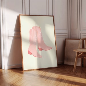 Printable Pink Cowgirl Boots Illustration, Coastal Cowgirl, Illustrated Artwork, Digital Download