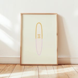 Printable Pray For Surf Beach Illustration, Pink Surf Board, Illustrated Artwork, Digital Download